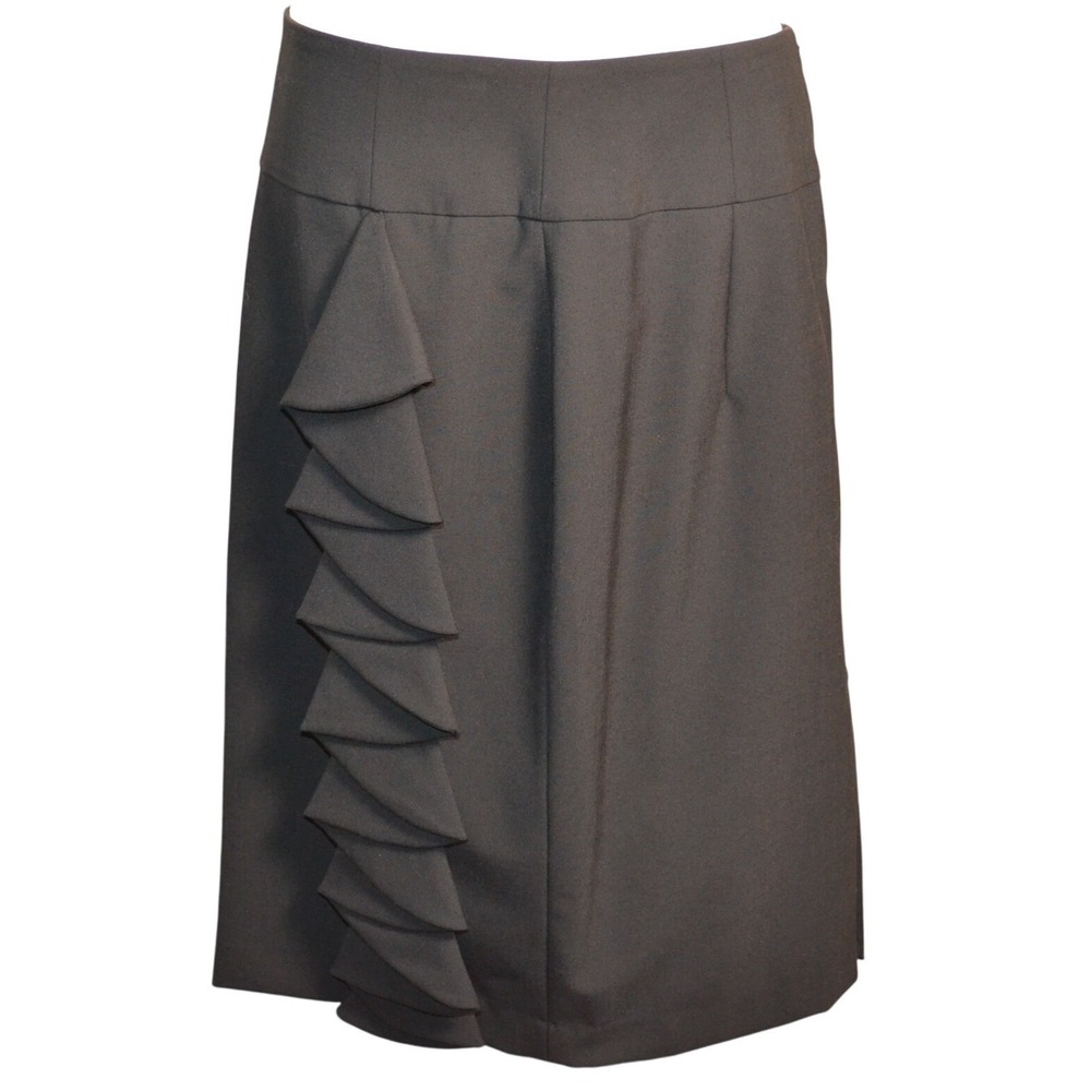 Express Design Studio Black Midi Skirt‎ Ruffle Detail Lined Women's Size 12 Work